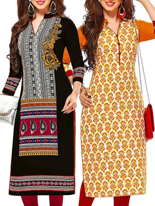 multicolored cotton unstitched kurtas(set of 2) - 12207414 - Very Small Image - 1