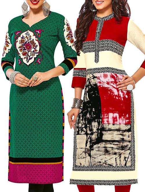 multicolored cotton unstitched kurtas(set of 2) - 12207428 - Very Small Image - 1