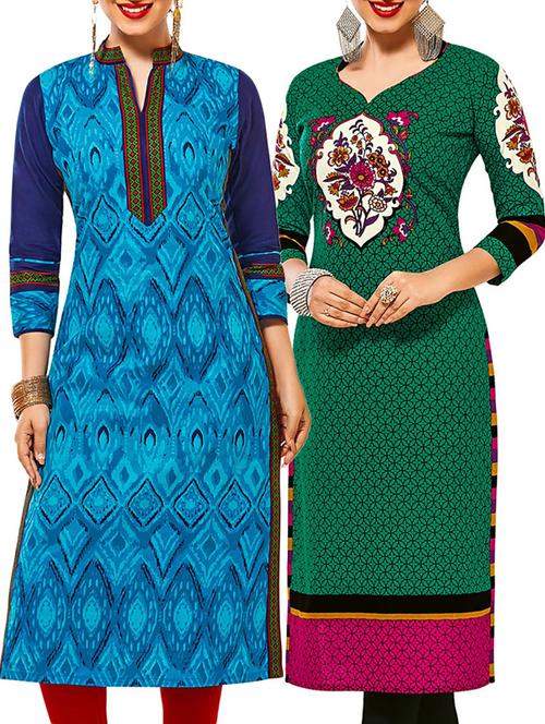 multicolored cotton unstitched kurtas(set of 2) - 12207433 - Very Small Image - 1