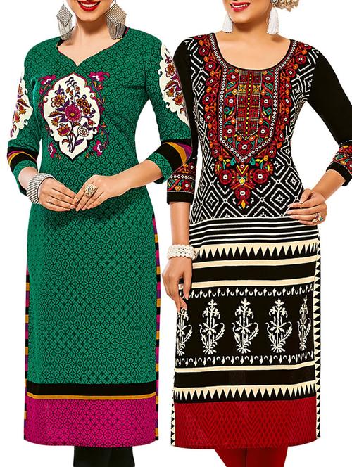multi coloured cotton printed unstitched kurtas (set of 2) - 12207434 - Very Small Image - 1