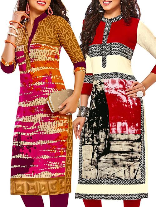 multicolored cotton printed unstitched kurtas(set of 2) - 12207441 - Very Small Image - 1