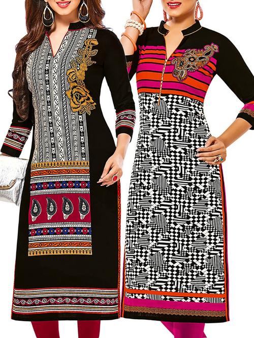 multicolored cotton printed unstitched kurtas (set of 2) - 12207482 - Very Small Image - 1