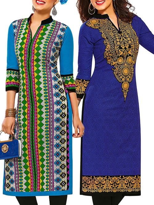 multicolored cotton printed unstitched kurtas(set of 2) - 12207491 - Very Small Image - 1
