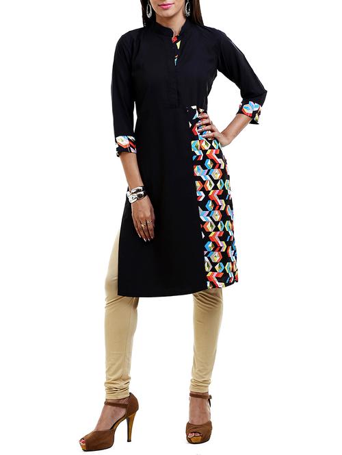 black crepe aline kurta - 12208144 - Very Small Image - 1