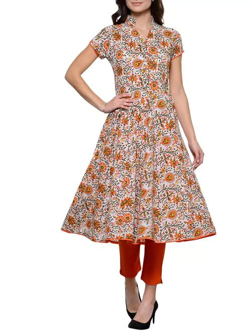 white cotton printed anarkali - 12210290 - Very Small Image - 1