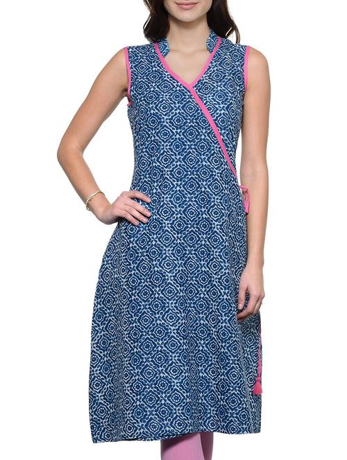 indigo cotton a-line kurta - 12210295 - Very Small Image - 1