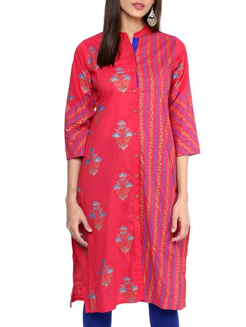 pink cotton straight kurta - 12210310 - Very Small Image - 1