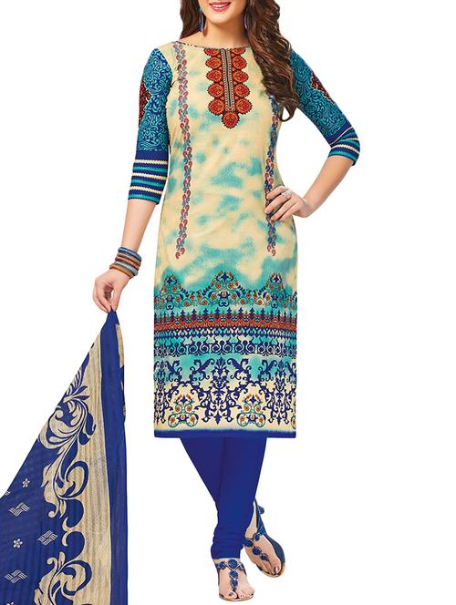 beige cotton printed dress material - 12211847 - Very Small Image - 1