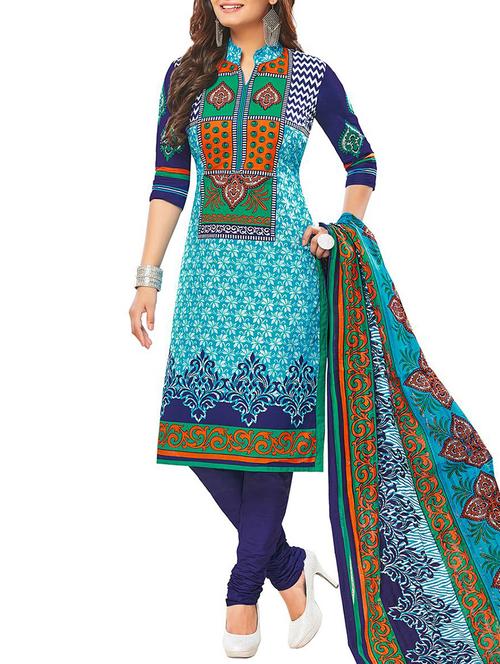 blue cotton unstitched suit - 12211853 - Very Small Image - 1