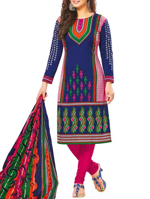 blue cotton unstitched suit - 12211855 - Very Small Image - 1