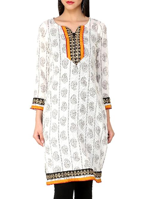 white cotton straight kurta - 12212685 - Very Small Image - 1