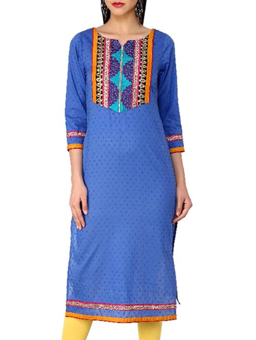 blue cotton straight kurta - 12212686 - Very Small Image - 1