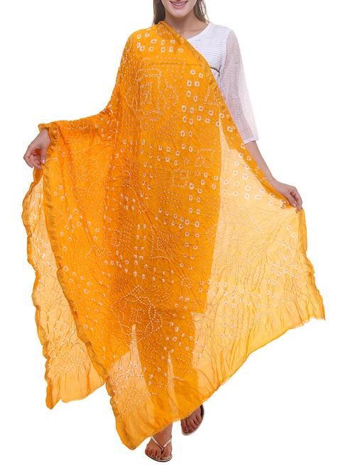 yellow art silk bandhani dupatta - 12212993 - Very Small Image - 1