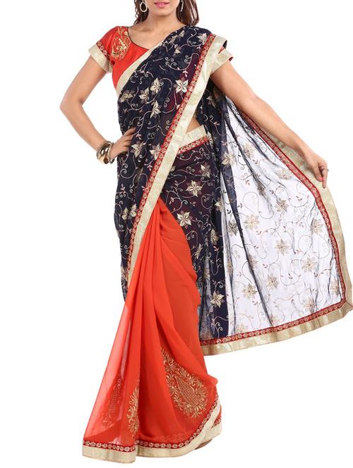 orange half and half saree with blouse - 12213186 - Very Small Image - 1