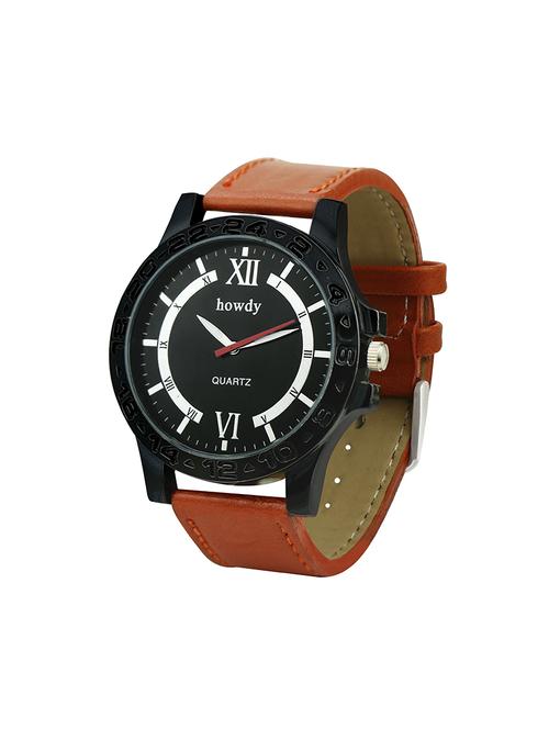 howdy Smart Analog Black Dial Watch With Brown Leather Strap - For Men's & Boys ss529 - 12214711 - Very Small Image - 1