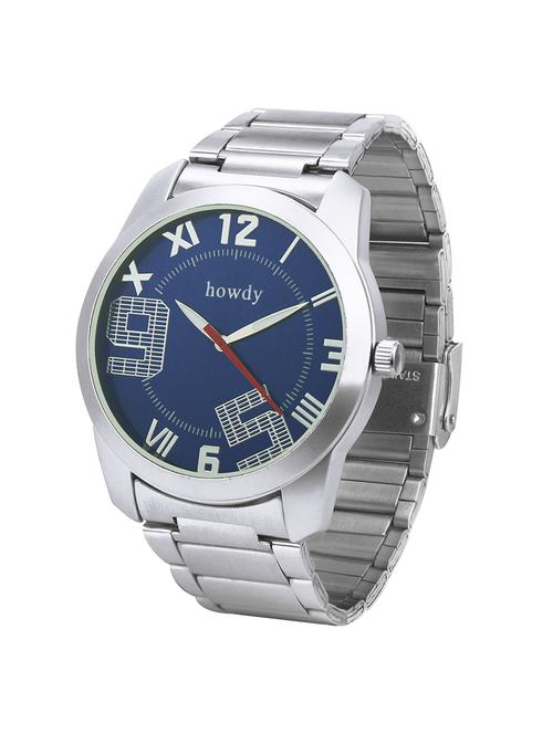 howdy Smart Analog Blue Dial Watch With Stainless Steel Strap - For Men's & Boys ss553 - 12214715 - Very Small Image - 1