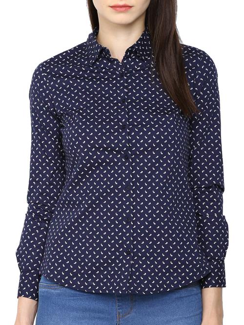 navy blue paisley printed cotton regular shirt - 12219460 - Very Small Image - 1