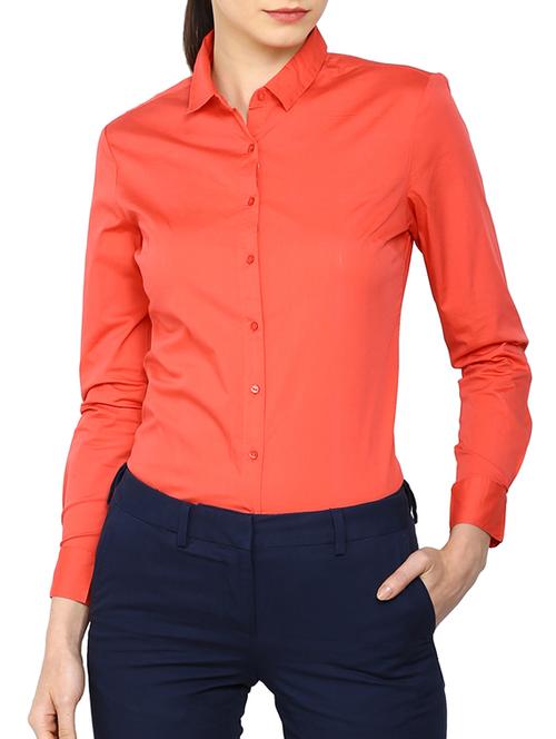 solid coral cotton regular shirt - 12219470 - Very Small Image - 1