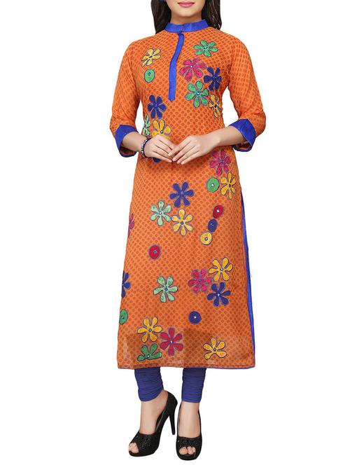 orange viscose kurti - 12220745 - Very Small Image - 1