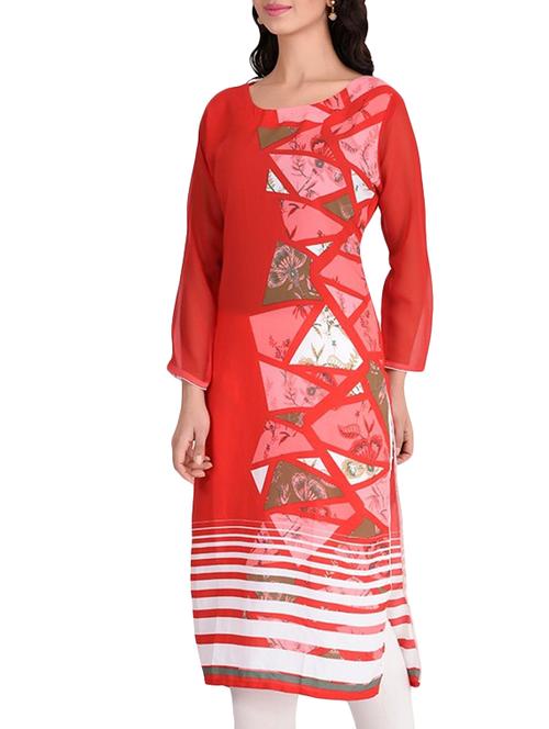 red georgette long kurta - 12220763 - Very Small Image - 1