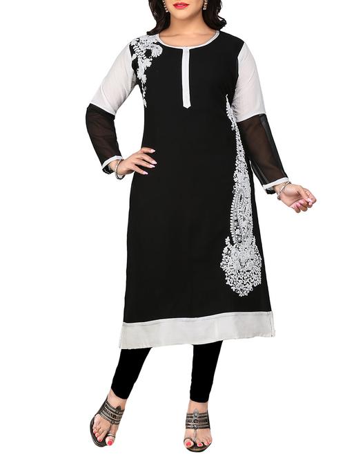 black viscose straight kurta - 12220880 - Very Small Image - 1