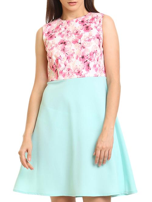aqua blue printed a-line dress - 12220920 - Very Small Image - 1