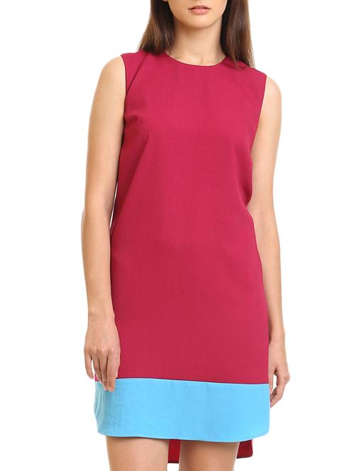magenta and sky bue colour block asymmetrical dress - 12220941 - Very Small Image - 1