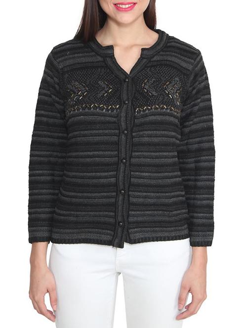solid black woollen cardigan - 12221387 - Very Small Image - 1