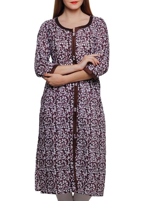 brown cotton printed straight kurta - 12221531 - Very Small Image - 1