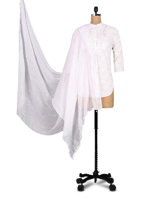 solid white cotton dupatta - 1222696 - Very Small Image - 1