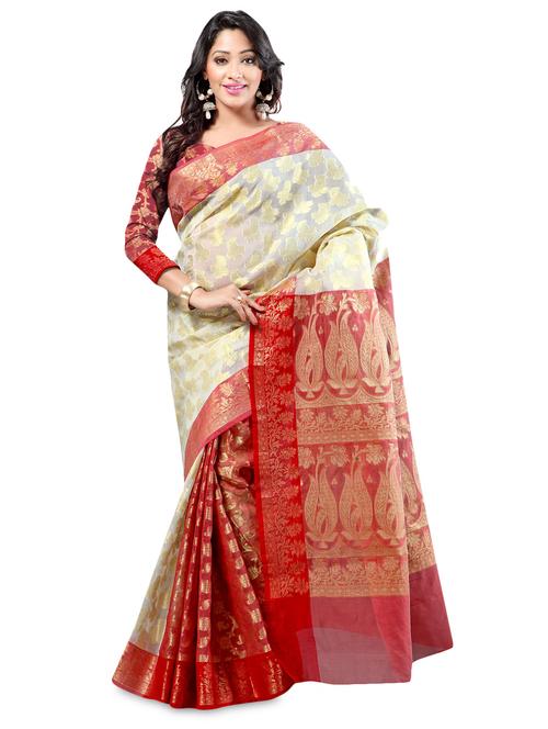 red and white printed cotton sari - 1223811 - Very Small Image - 1
