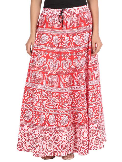 red cotton a-line long skirt - 12239790 - Very Small Image - 1