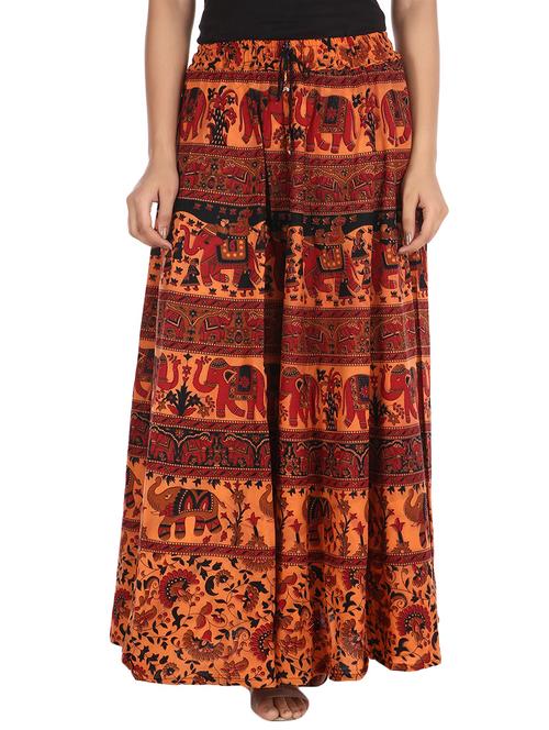 orange cotton a-line long skirt - 12239795 - Very Small Image - 1