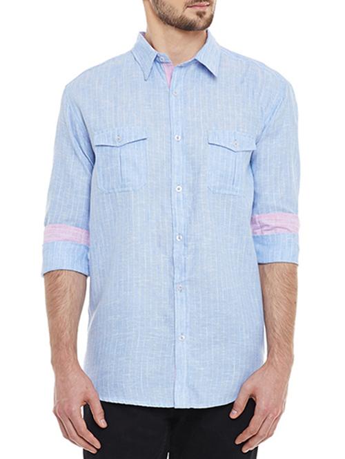 blue linen casual shirt - 12240421 - Very Small Image - 1