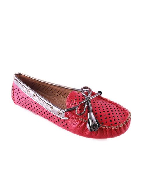 red bow trim faux leather moccasins - 12241251 - Very Small Image - 1