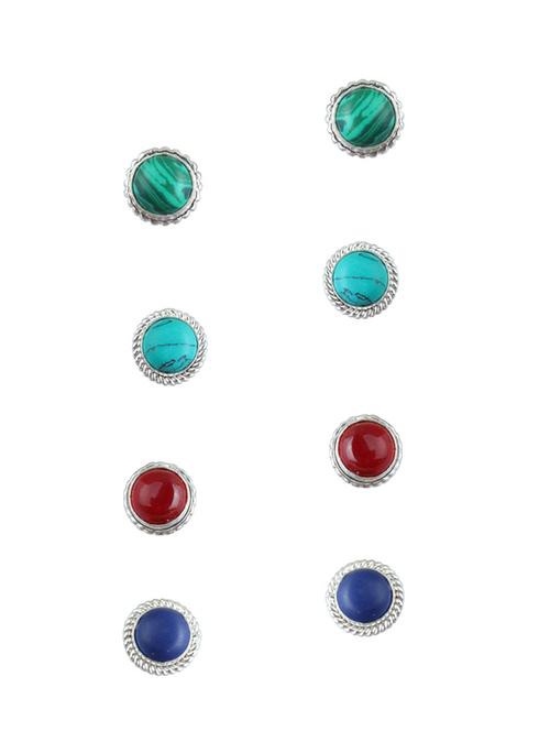 multi colored brass studs earring (set of 4) - 12241537 - Very Small Image - 1