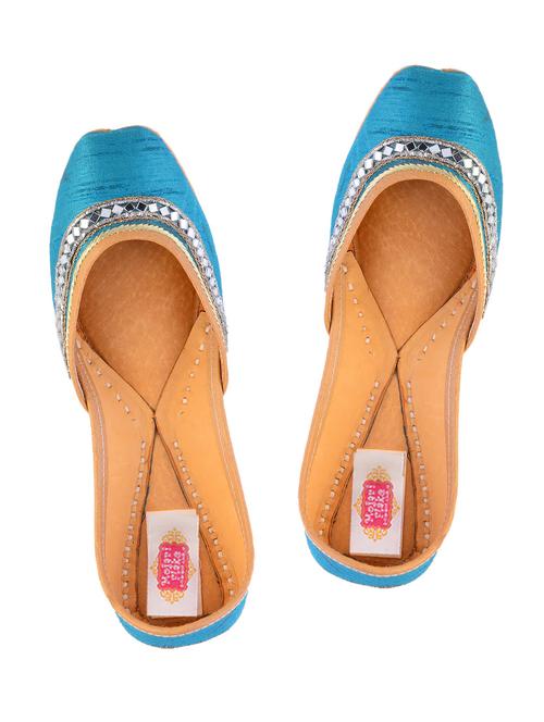 turquoise silk mirror work juttis - 12241602 - Very Small Image - 1