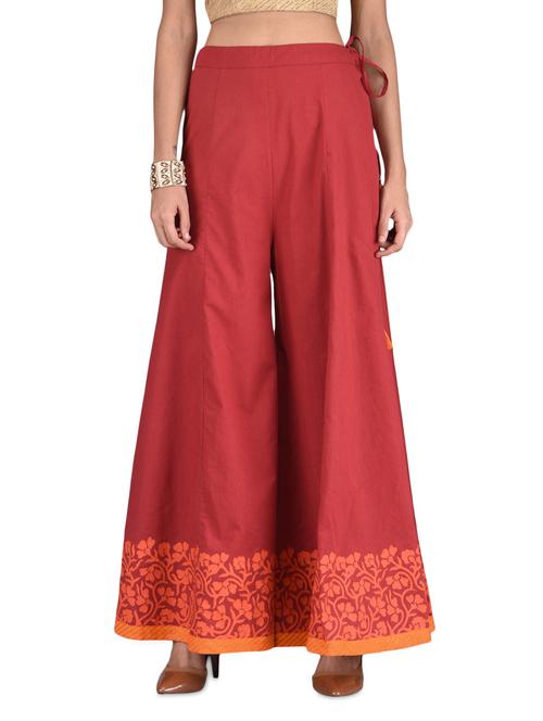 Maroon Printed Cotton Palazzos - 1224239 - Very Small Image - 1