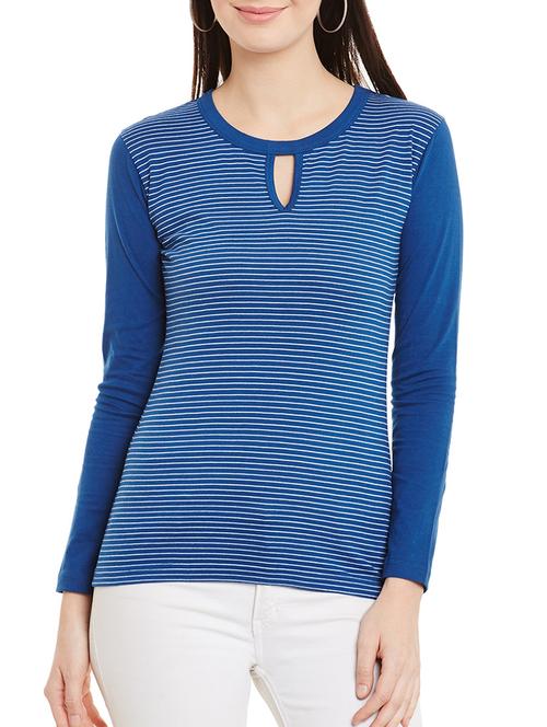 key hole neck striped top - 12242402 - Very Small Image - 1