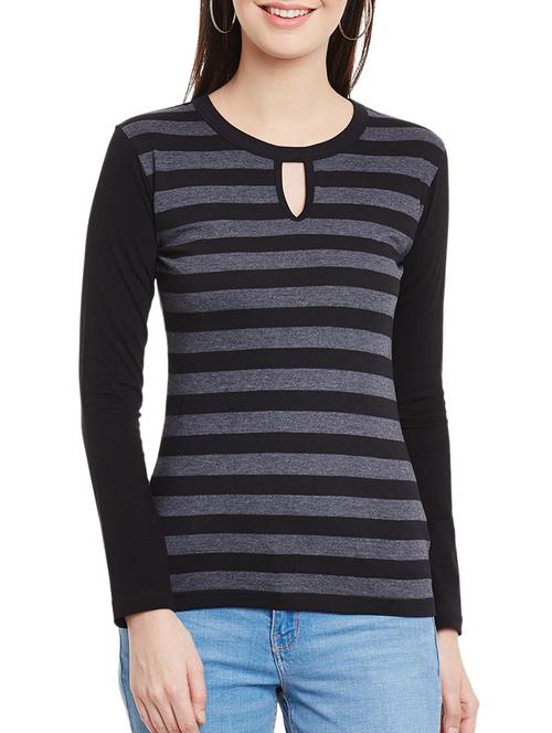 key hole neck striped top - 12242404 - Very Small Image - 1