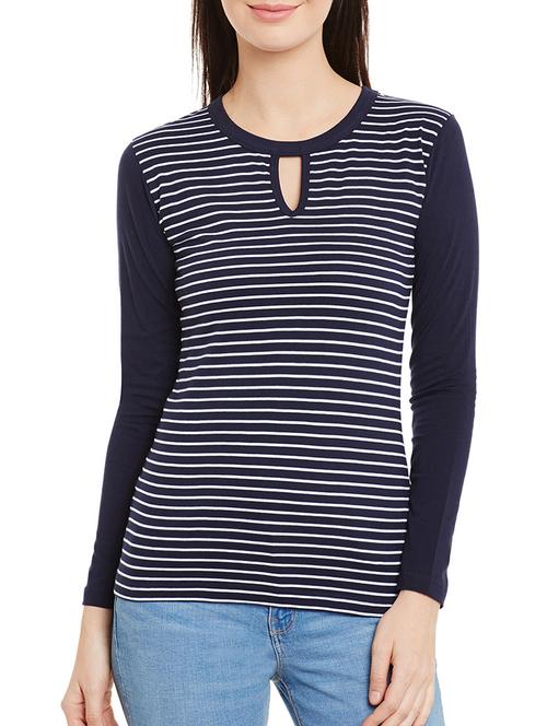 key hole neck striped top - 12242407 - Very Small Image - 1