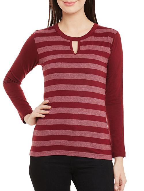 key hole neck striped tee - 12242408 - Very Small Image - 1