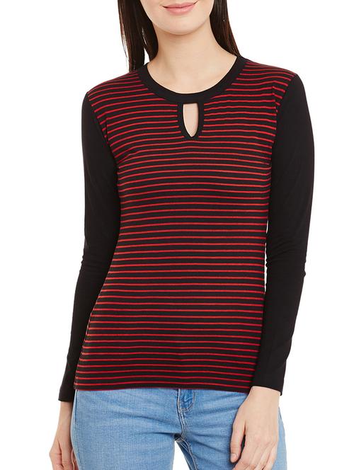 key hole neck striped tee - 12242410 - Very Small Image - 1