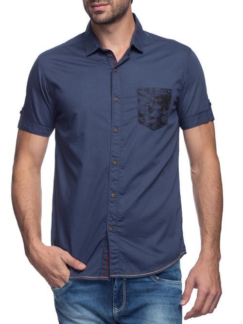 mufti mens navy slim fit mid rise casual shirts - 12242819 - Very Small Image - 1
