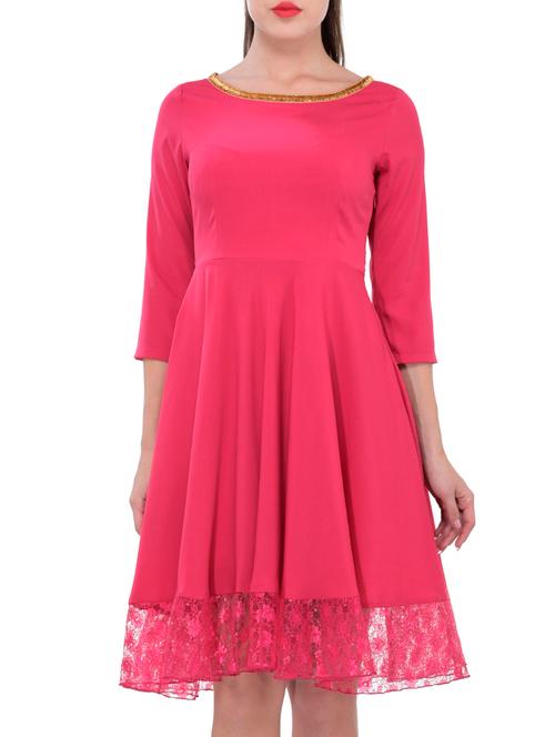 mgenta crepe laced fit and flare dress - 12243954 - Very Small Image - 1