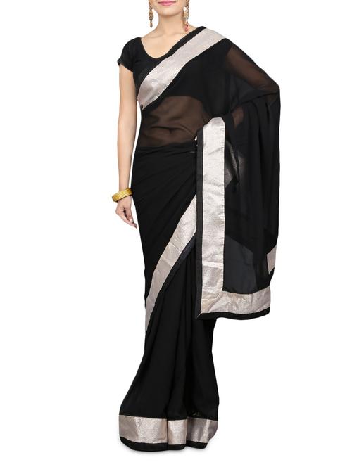 solid black faux georgette saree - 1224488 - Very Small Image - 1