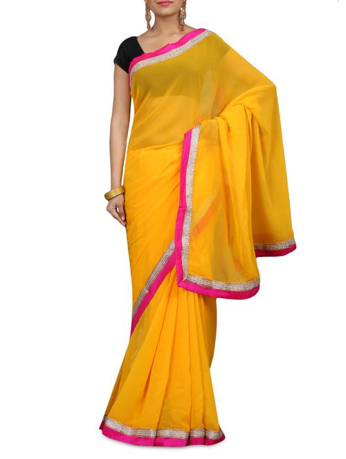 yellow georgette saree with embellished border - 1224495 - Very Small Image - 1