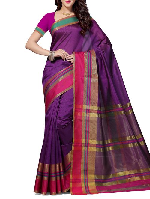 purple cotton saree with blouse - 12245056 - Very Small Image - 1