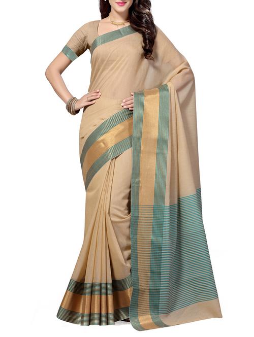 beige cotton saree with blouse - 12245079 - Very Small Image - 1