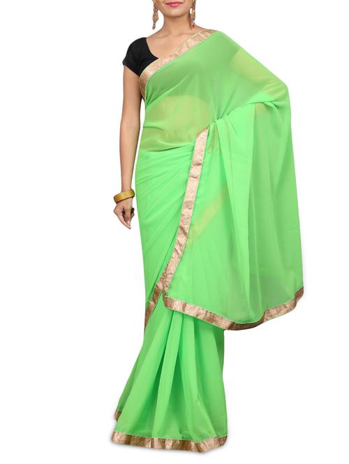 solid parrot green georgette saree - 1224508 - Very Small Image - 1